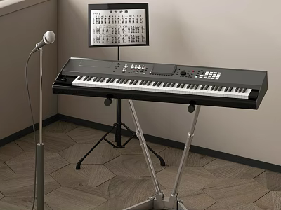 Musical Instruments And Art Supplies Setup With Keyboard Stand Microphone Sheet Music 3d model
