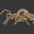 Golden Mechanical Spider With Multiple Legs And Intricate Metal Structure 3d model