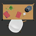 Modern Home Office Desk Setup With White Chair Blue Lamp And Green Plant