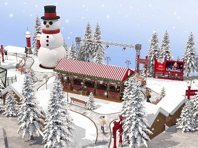 Nordic Town Christmas New Year Christmas Market Santa Claus Village 3d model