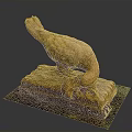 Eagle Sculpture With Detailed Feathers Bending Head On Decorative Stone Base 3d model