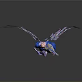 Mythical Man In Blue Attire With Flowing Colorful Wings Playing Violin