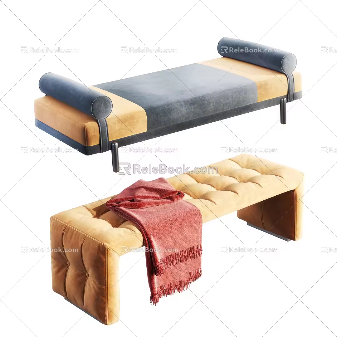 Modern bed end stool 3d model