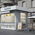 Martini Kiosk Exterior Featuring Outdoor Seating Orange Chairs And Product Displays