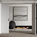 Open Folding Doors Reveal Modern Living Room With Fireplace Black Chair And Framed Art