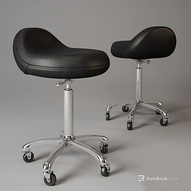 Black Leather Office Chair With Silver Metal Frame Adjustable Height And Wheels 3d model 