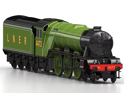 Green LNER 4472 Steam Train Model With Classic Design And Details 3d model