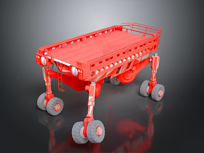 Red Heavy Duty Mobile Platform With Multiple Wheels And Metal Legs 3d model