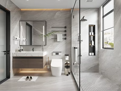 Modern Bathroom Interior With Sink Mirror Toilet And Shower 3d model