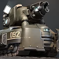 Cartoon Style Green Military Tank With Tracks Number 92 And Circular Lights