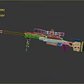 Golden Sniper Rifle with Scope and Tripod on Gray Background with Reflection