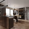 Open Concept Living Dining Room Interior Design With Kitchen Cabinets Dining Table Chairs and Chandelier