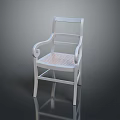 Elegant White Single Chair With Curved Armrests Rattan Woven Seat And Classic Style