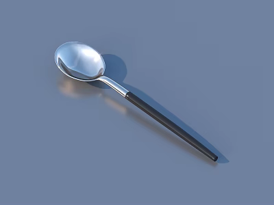 Modern Metal Spoon With Silver Bowl And Black Handle On Blue Background 3d model