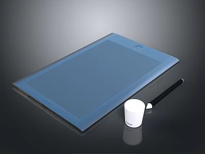 Slim Blue Drawing Tablet With Large Screen Stylus Pen And White Accessory 3d model