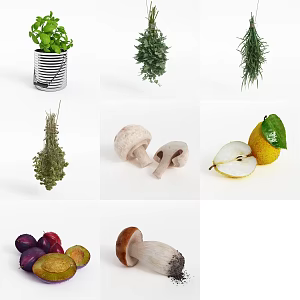 food vegetable fruit mint spice mushroom pear 3d model