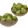 Fresh Green Pears in Two Rustic Wooden Bowls on White Background