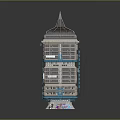 Modern High Rise Building Structure With Building System Sign Pyramid Roof And Colored Lighting