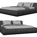 Modern Double Bed with Gray Platform Frame and White Bedding Pillows 3d model