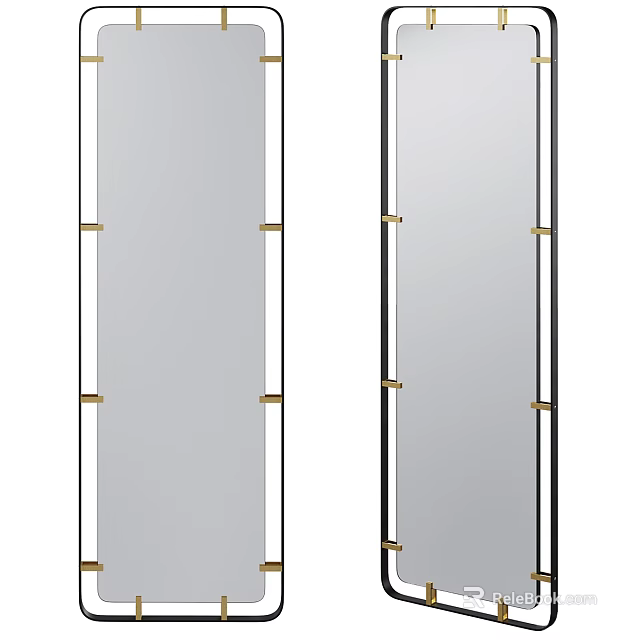 Modern Full Length Mirror With Black Frame And Gold Decorative Brackets 3d model 
