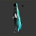 Game And Movie Character With Teal Long Hair Black Hat Pink Decorations And Gray Skirt