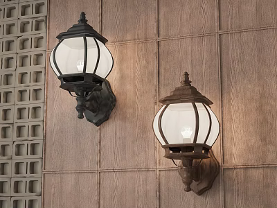 Classic Design Wall Lamps With Transparent Glass Shades Mounted On Wooden Textured Wall 3d model