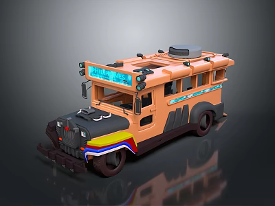 Orange Bus With Cooler On Top Colorful Stripes And London Front Sign 3d model