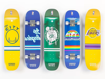 Colorful NBA Team Logo Skateboards Featuring Warriors Lakers Celtics And More 3d model