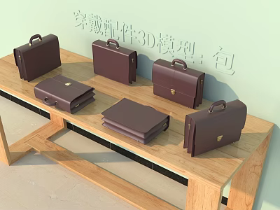 Brown Leather Bags 3D Model Display On Wooden Table For Wearable Accessories 3d model