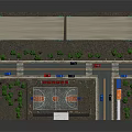3D Model of Residential Complex with Apartment Buildings Trees Basketball Court Roads and Vehicles