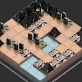Strategic Weapon Setup In Mountain Terrain With Water Pools And Grid Layout