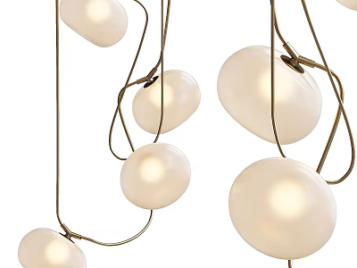 Modern Artistic Chandelier With White Spherical Bulbs And Curved Golden Metal Wires 3d model
