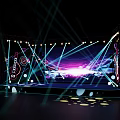 Stage Truss Lighting System With Purple Blue Light Effects And Backdrop