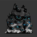 Mysterious Creature Character With Multiple Blue Eyes Black Spiky Surface And Silver Accents