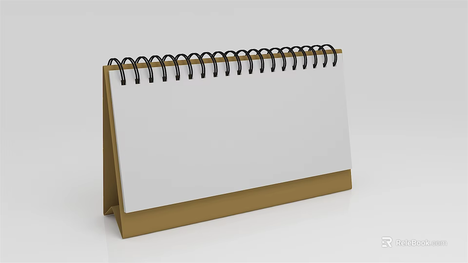 White Page Desk Calendar With Spiral Binding And Brown Base For Desktop 3d model 