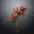 Detailed Brown Ant With Long Antennae On Dark Reflective Background