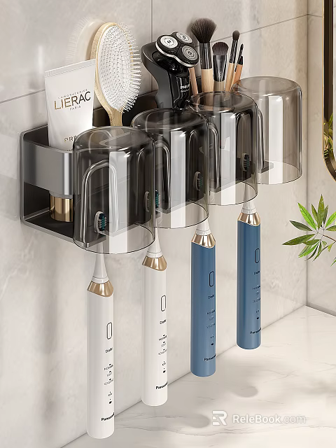 Modern Bathroom Accessories Wall Mounted Toothbrush Holder With Transparent Cover And Electric Toothbrushes 3d model 
