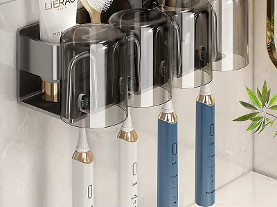 Modern Bathroom Accessories Wall Mounted Toothbrush Holder With Transparent Cover And Electric Toothbrushes 3d model