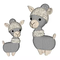 Gray Knitted Llama Stuffed Toys With Hats And Scarves In Different Sizes