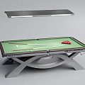 Pool Table With Green Felt Surface Cue Sticks Red Balls And X Shaped Legs