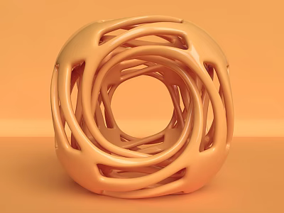 Modern Abstract Orange Ornamental Decor Piece With Circular Ring Design And Smooth Shiny Surface 3d model