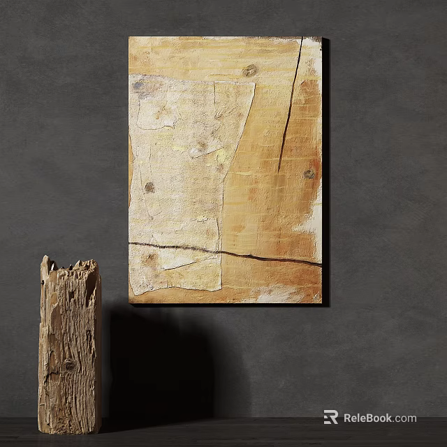 Rustic Wooden Wall Art With Distressed Patchwork Texture Warm Beige Brown Tones Against Gray Wall 3d model