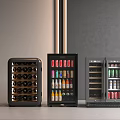 Wine Cooler Beverage Refrigerator and Double Door Freezer with Wine Bottles Beverage Cans and Drinks