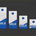 Various Sizes of Blue and White Milk Cartons with Blue Caps for Food Storage