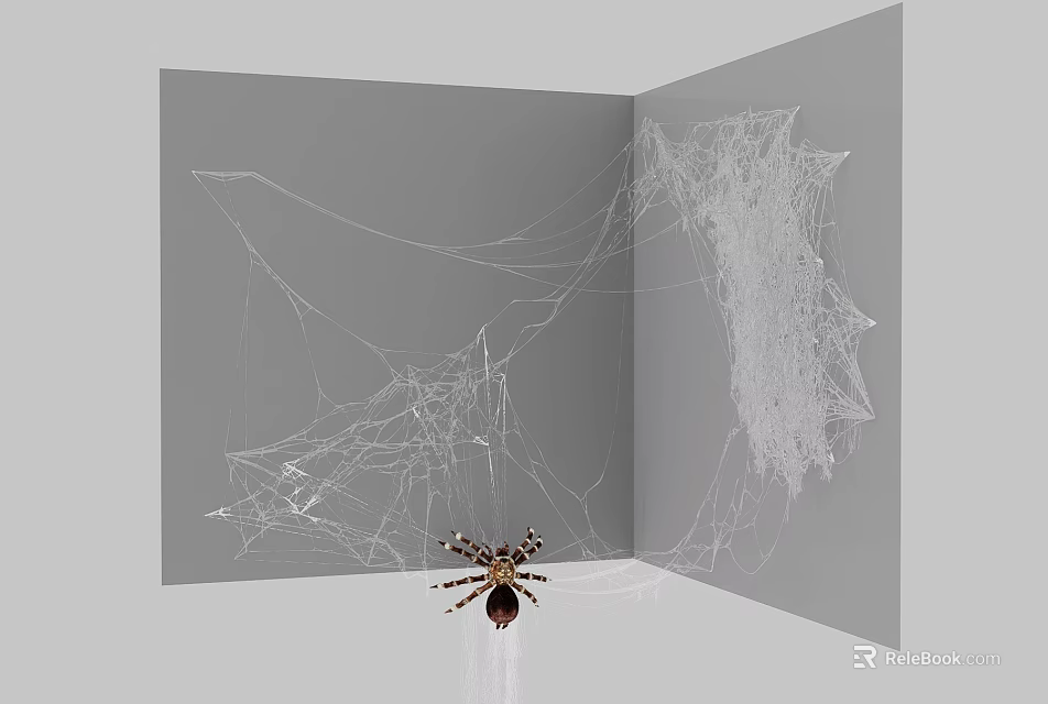 Detailed Spider On Gray Open Surface With Intricate Spider Web Patterns 3d model 