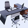 Modern Office Desk With Dark Surface Tablet Lamp Documents And Two Chairs 3d model