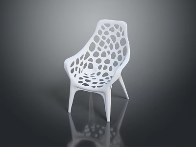 Modern White Minimalist Single Chair With Stylish Perforated Hollow Hole Design 3d model