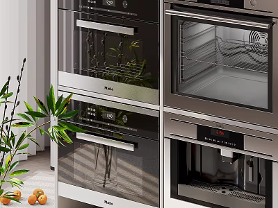 Modern Kitchen With Built In Oven Coffee Machine And Stainless Steel Appliances 3d model