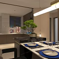 Modern Living and Dining Room Interior With Sofa Coffee Table TV And Decorative Painting