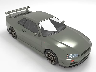 Matte Green Sporty Car With Rear Spoiler And Alloy Wheels 3d model